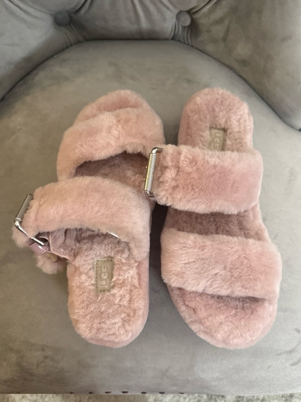 UGG Cozy Shearling Double-Strap Slides in Light Pink